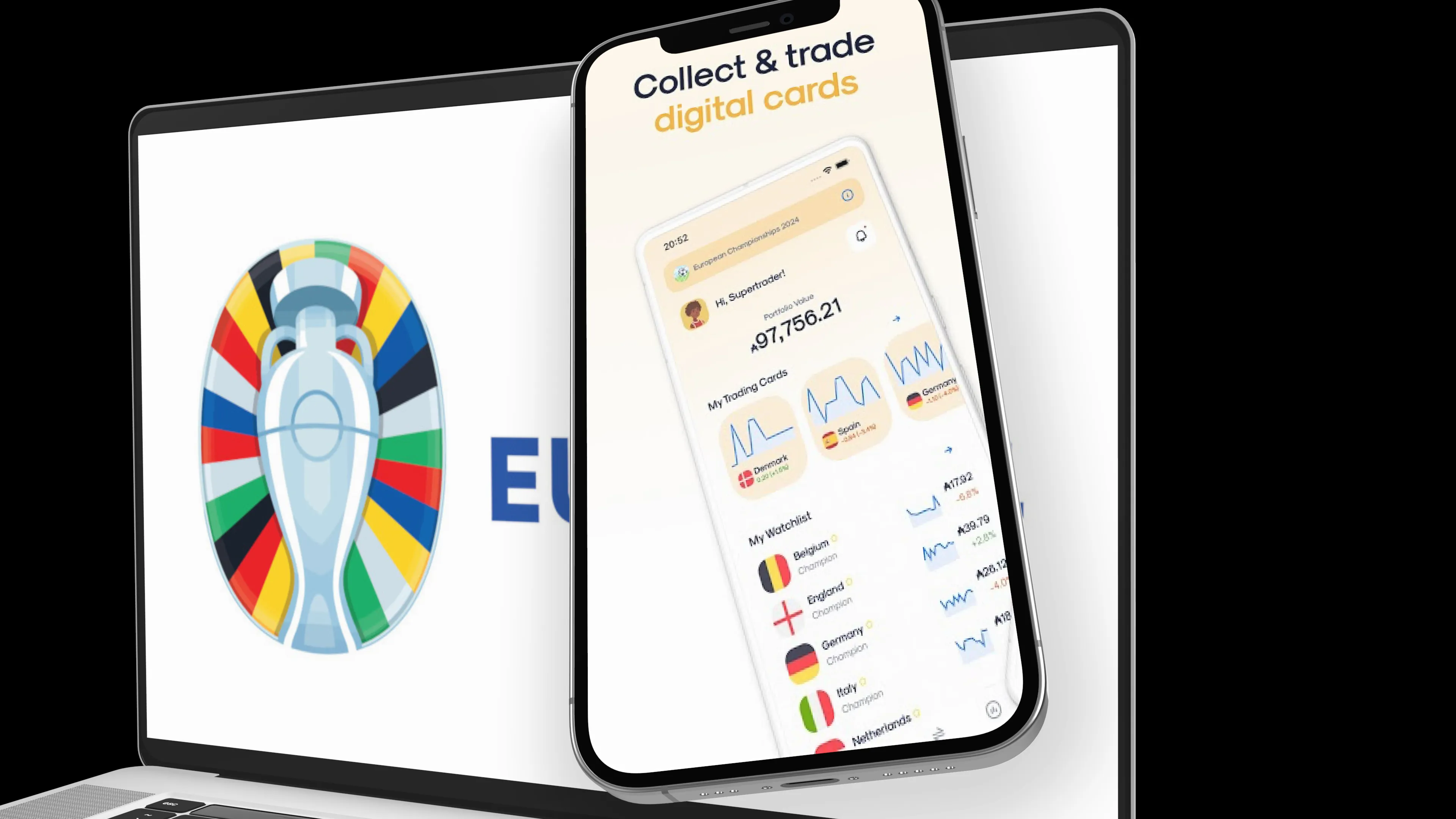 3D Mockup for Trade Arena app, an app I developed with Flutter, Flutterflow